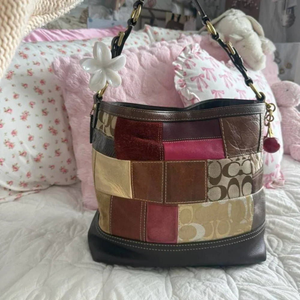 Y2K Coach patchwork pink and brown purse/bag‎